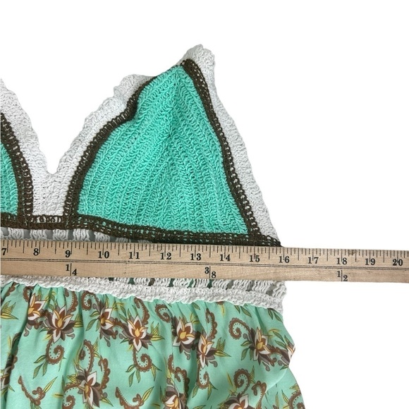 Rue21 Green Crocheted Babydoll Floral Ruffle Tiered Boho Cottage Maxi Dress LG - Picture 5 of 9